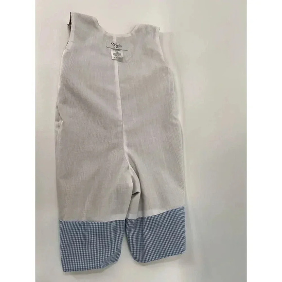 Tricia Holiday Smocked Gingerbread Men Candy Cane Overalls Brown Gingham 3 Month - Picture 10 of 13